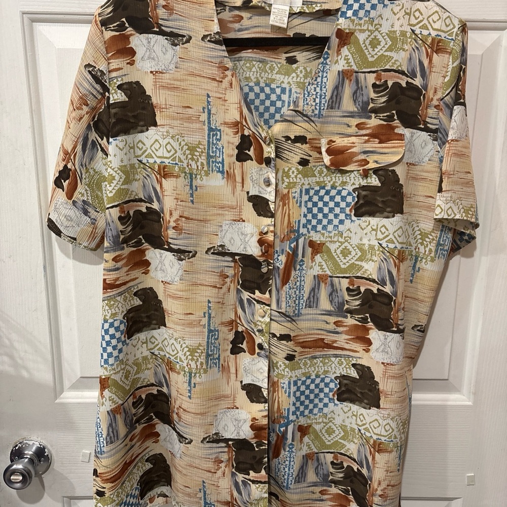 Cream and Tan Vintage Collage Blouse